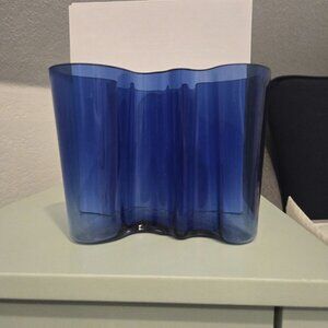 Iitala Aalto Alvar crystal vase abstract shape ultramarine blue